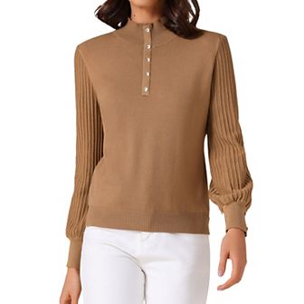 Women's Casual Turtleneck Long Sleeve Buttons Trendy Fall Winter Basic Blouse Sweater
