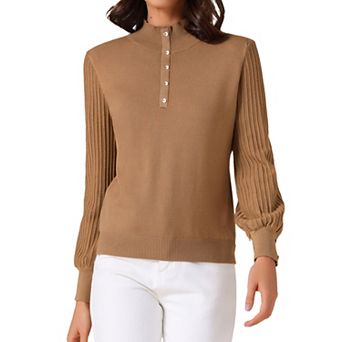 Women's Casual Turtleneck Long Sleeve Buttons Trendy Fall Winter Basic Blouse Sweater