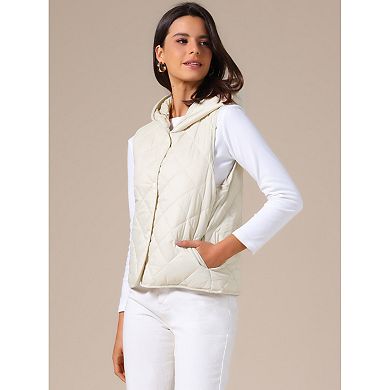 Women's Lightweight Vest Hooded Sleeveless Button Down Casual Puffer Vest