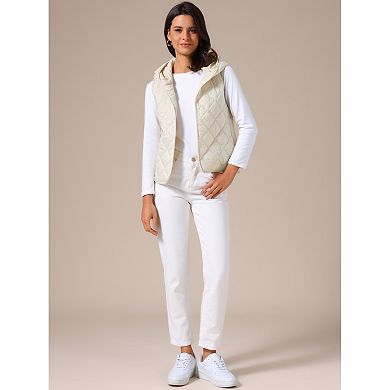 Women's Lightweight Vest Hooded Sleeveless Button Down Casual Puffer Vest