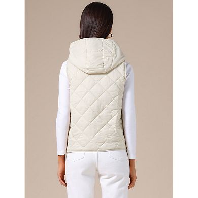 Women's Lightweight Vest Hooded Sleeveless Button Down Casual Puffer Vest