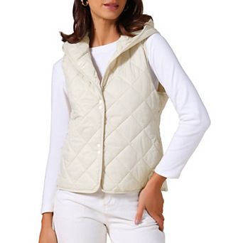 Women's Lightweight Vest Hooded Sleeveless Button Down Casual Puffer Vest
