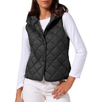 Women's Lightweight Vest Hooded Sleeveless Button Down Casual Puffer Vest
