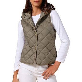 Women's Lightweight Vest Hooded Sleeveless Button Down Casual Puffer Vest