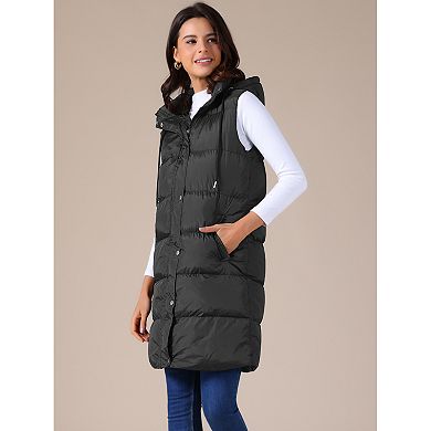 Women's Long Puffer Vest Casual Sleeveless Hooded Down Jacket