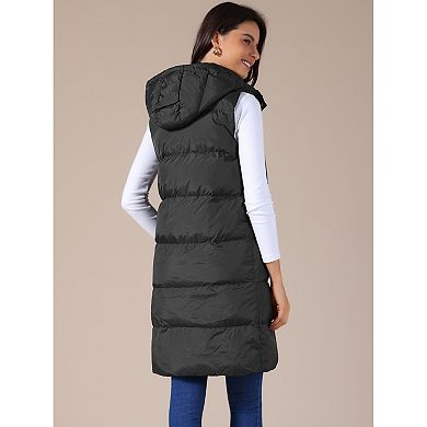 Women's Long Puffer Vest Casual Sleeveless Hooded Down Jacket