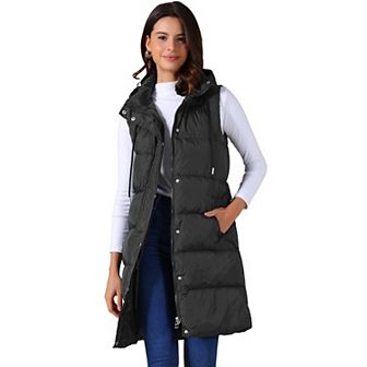Women's Long Puffer Vest Casual Sleeveless Hooded Down Jacket