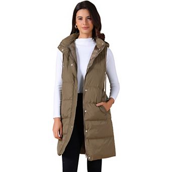 Women's Long Puffer Vest Casual Sleeveless Hooded Down Jacket