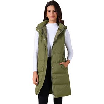 Women's Long Puffer Vest Casual Sleeveless Hooded Down Jacket