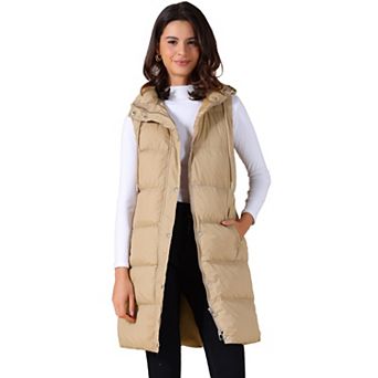 Women's Long Puffer Vest Casual Sleeveless Hooded Down Jacket