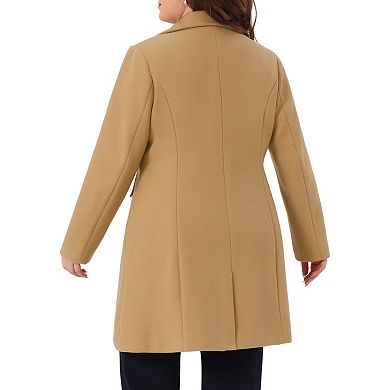 Women's Plus Size Winter Coats Mid Length Notch Lapel Single Breasted Pea Coat Jacket Trendy Dressy