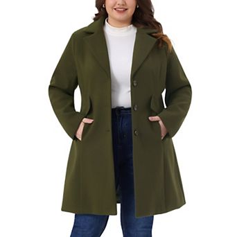Women's Plus Size Winter Coats Mid Length Notch Lapel Single Breasted Pea Coat Jacket Trendy Dressy