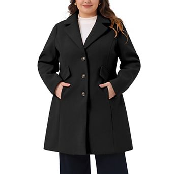 Women's Plus Size Winter Coats Mid Length Notch Lapel Single Breasted Pea Coat Jacket Trendy Dressy