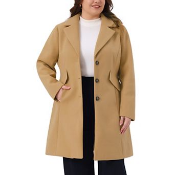 Women's Plus Size Winter Coats Mid Length Notch Lapel Single Breasted Pea Coat Jacket Trendy Dressy