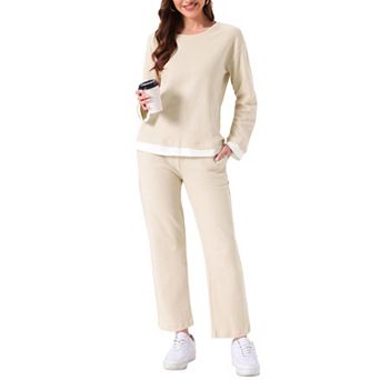 Women's Waffle Cotton Pajamas Long Sleeve with Pants 2 pc Matching Lounge Sets with Pockets