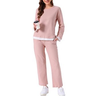 Women's Waffle Cotton Pajamas Long Sleeve with Pants 2 pc Matching Lounge Sets with Pockets