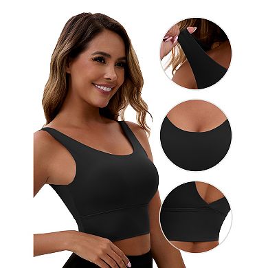 Women's V Back Wide Straps Slim Fit Full Coverage Sports Bras Longline Workout Padded Tank Top