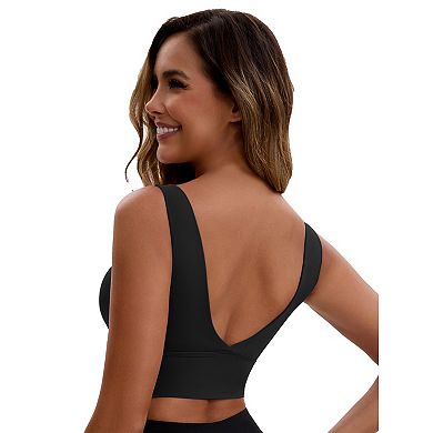 Women's V Back Wide Straps Slim Fit Full Coverage Sports Bras Longline Workout Padded Tank Top