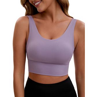 Women's V Back Wide Straps Slim Fit Full Coverage Sports Bras Longline Workout Padded Tank Top