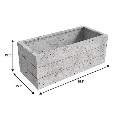 Leisuremod Oasis Series Rectangle Poly Stone Planter in White 15.7 x 13.8 35.8 Long