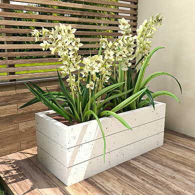 Leisuremod Oasis Series Rectangle Poly Stone Planter in White 15.7 x 13.8 35.8 Long