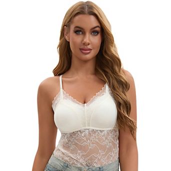 Women's Lace Mesh Back Open Adjustable Spaghetti Strap Fixed Cup Light and Breathable Camisoles