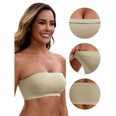 Women's Strapless Seamless Push Up Wirefree Padded Bandeau Non-Slip Silicone Tube Bras