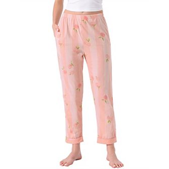 Women's Cotton Pajama Bottoms Elastic Waist with Pocket Sleepwear Lounge Long Pants