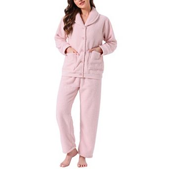 Women's Fleece Sleepwear Winter Button Down Fuzzy Plush Soft Warm Pajama Sets with Pockets