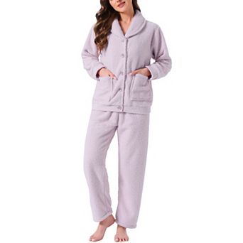 Women's Fleece Sleepwear Winter Button Down Fuzzy Plush Soft Warm Pajama Sets with Pockets