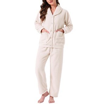 Women's Fleece Sleepwear Winter Button Down Fuzzy Plush Soft Warm Pajama Sets with Pockets