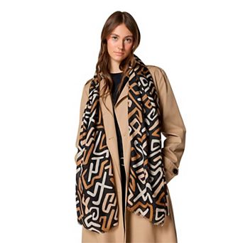 Women's Black Shawl with Linear Design - For Fall & Spring, Gift for Her