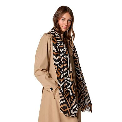 Women's Black Shawl with Linear Design - For Fall & Spring, Gift for Her