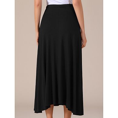 Women's Casual Elastic Waist Drawstring Stretchy Flare A-Line Long Skirt