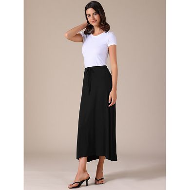 Women's Casual Elastic Waist Drawstring Stretchy Flare A-Line Long Skirt