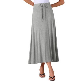 Women's Casual Elastic Waist Drawstring Stretchy Flare A-Line Long Skirt