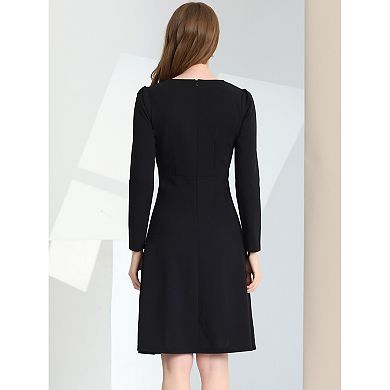 Women's Elegant A-Line Long Sleeve Contrast Color Dress