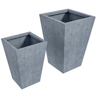 LeisureMod Serene Series Planter Set In Aged Concrete