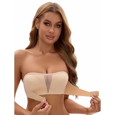 Women's Mesh Front Closure Push Up Wirefree Bandeau Strapless Breathable Tube Bras