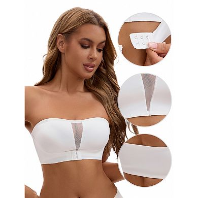 Women's Mesh Front Closure Push Up Wirefree Bandeau Strapless Breathable Tube Bras