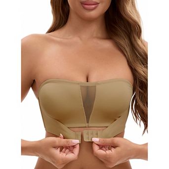 Women's Mesh Front Closure Push Up Wirefree Bandeau Strapless Breathable Tube Bras