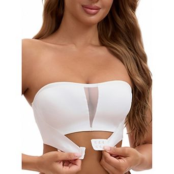 Women's Mesh Front Closure Push Up Wirefree Bandeau Strapless Breathable Tube Bras
