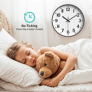 Simple Wall Clock, Big Numerals, Silent Non-Ticking Modern Battery Operated, 12x12x1.6 Inch