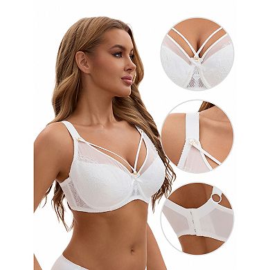 Women's Lace Mesh Full Coverage Underwire Soft Cup Light and Breathable Push Up Bras