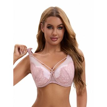 Women's Lace Mesh Full Coverage Underwire Soft Cup Light and Breathable Push Up Bras