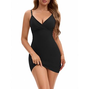 Women's Deep V Neck Adjustable Spaghetti Strap Full Slips Tummy Control Under Dress