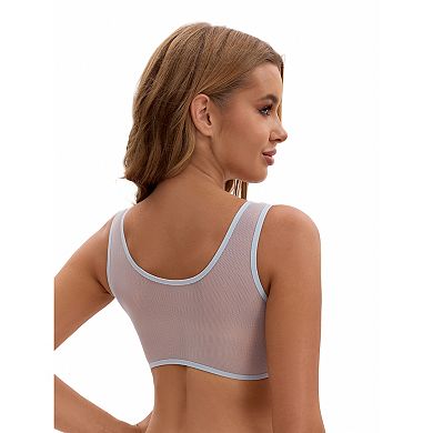 Women's Deep V Neck Lace Sheer Front Closure Wirefree Tank Back Training Plunge Bras