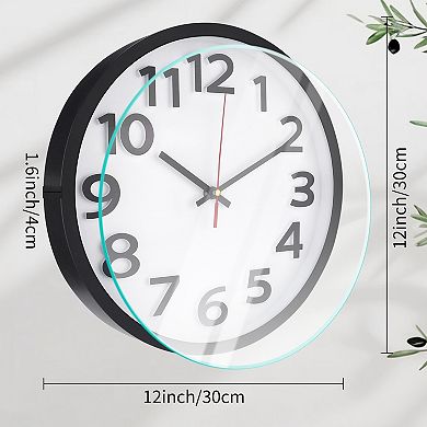 Wall Clock, Silent Non-Ticking Modern Clocks Battery Operated Classic Analog Decorative, 12 Inch