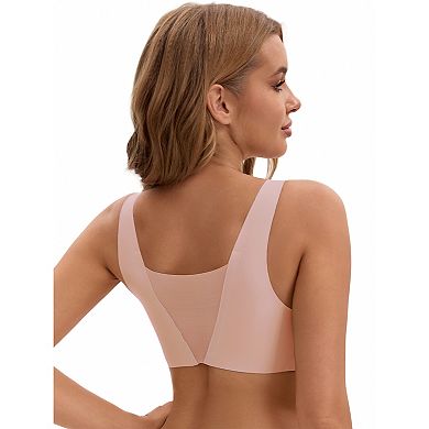 Women's Deep V Push Up Wirefree Seamless Mesh Plunge Bras Light and Breathable Minimizers