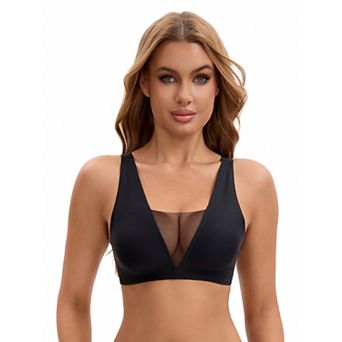 Women's Deep V Push Up Wirefree Seamless Mesh Plunge Bras Light and Breathable Minimizers